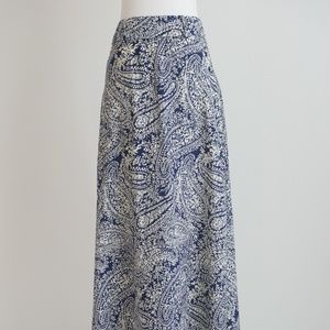 High Waist Blue/Ivory Long A-Line Skirt Size Small